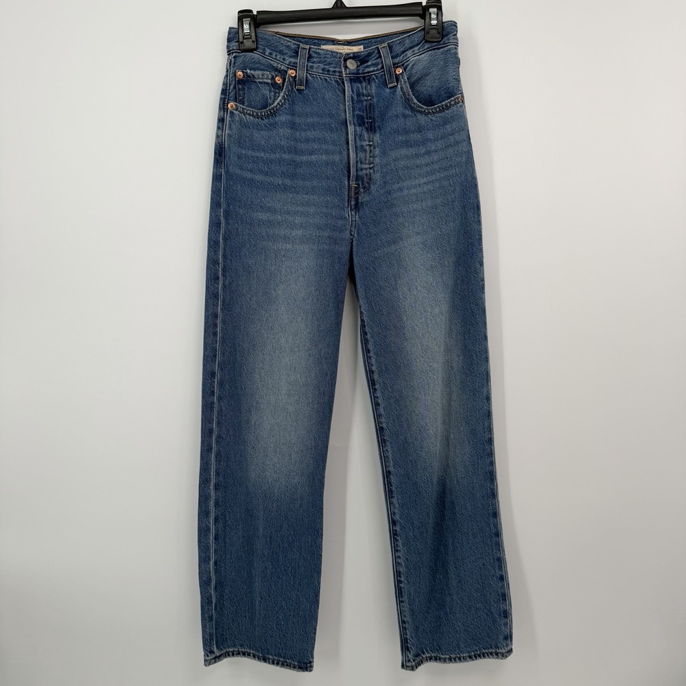 Levi's Ribcage Straight Ankle Jeans Medium Wash Blue High Rise‎ Womens Size 25